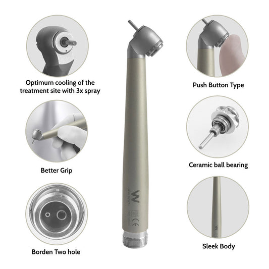WALDENT Premium Plus 45 Degree Airotor Handpiece | Premium Plus Airotor with Matte finish Stainless Steel Body