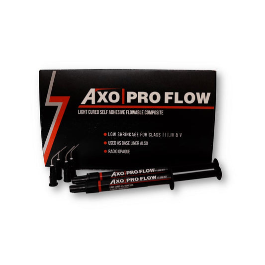 AXIMACK AXO Pro Flow | Light Cure Self Adhesive Flowable Composite That Delivers High Strength & Wear Resistance. It Is Characterized By Optimum Surface Affinity, Penetrates Into Most Difficult Area
