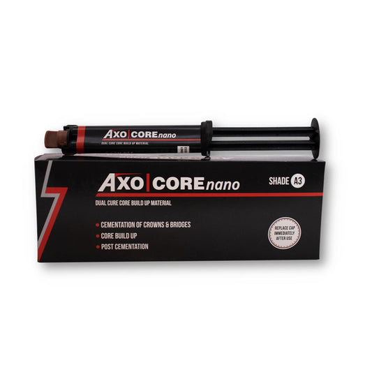 AXIMACK AXO Core Nano | Dual-Cure, Automix, Nanofilled, And Radiopaque, Composite Core Buildup Material Consists Of Multi-Functional Acrylic Resins And NANO Sized Particles Of Inorganic Fillers