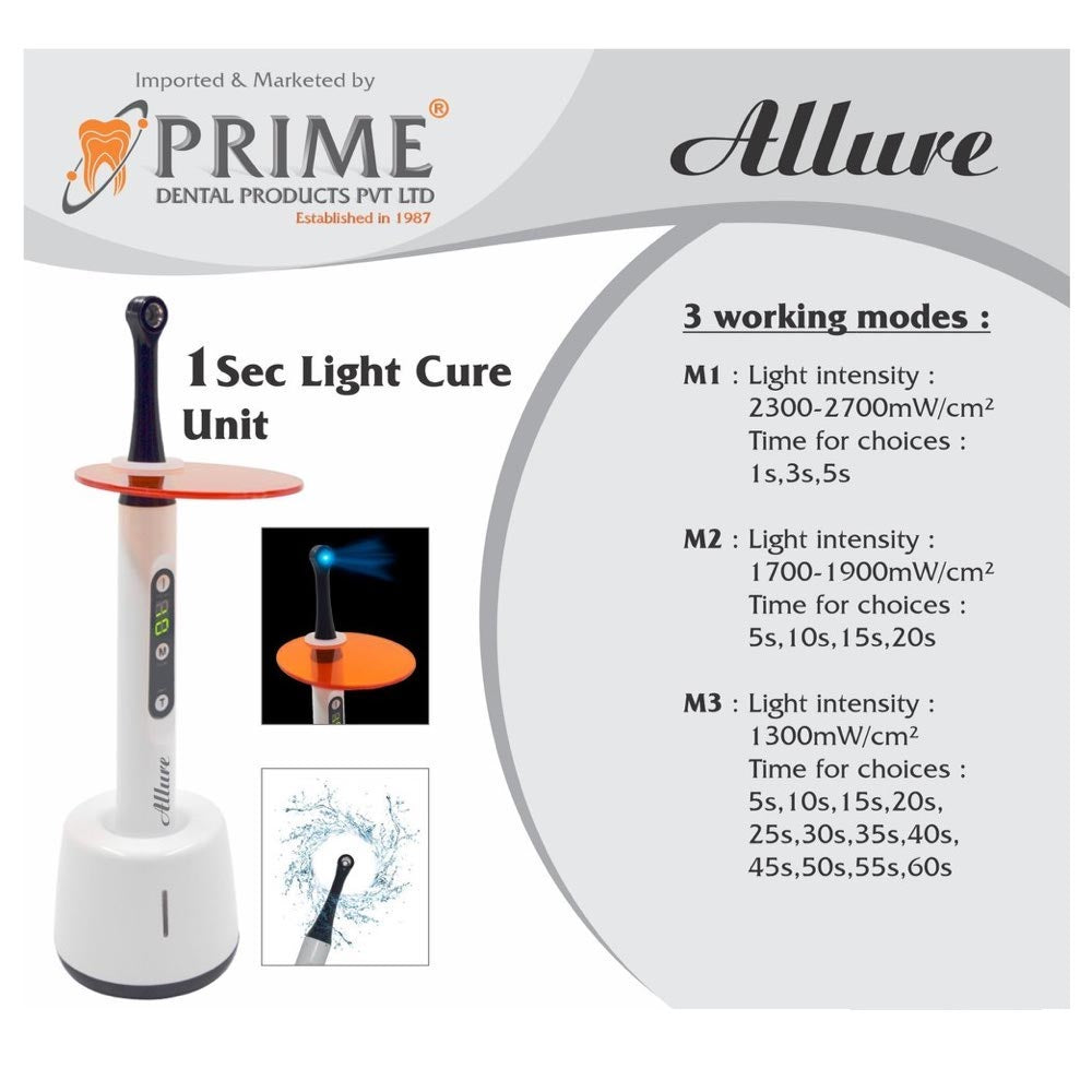 Prime Dental Allure Cordless Light Cure Unit | 1 Sec LED Curing Light