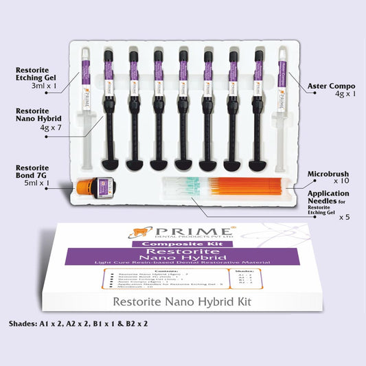 Prime Dental Restorite Nano Hybrid Kit | Light Cure Resin Based Dental Restorative Material Composite Kit