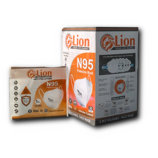 LION N95 Protective & Anti Pollution 5PLY Mask with Unique Layer Technology | 50 PCS