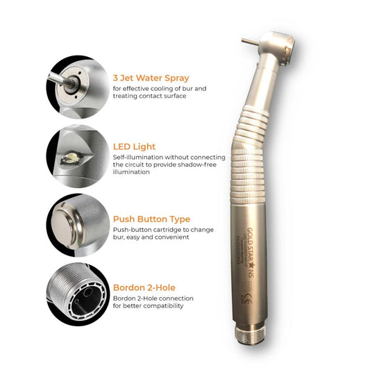 Gold Star LED Push Button High Speed Airotor Handpiece | Push Button Ceramic Japanese Baring