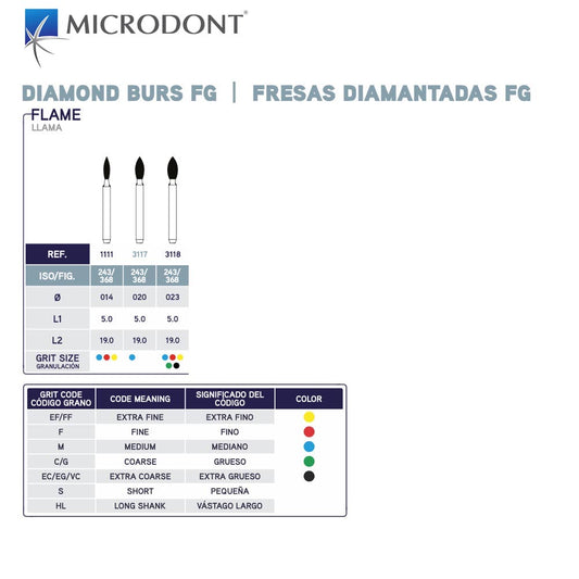 MICRODONT Flame Diamond Burs | Dental Diamond Burs