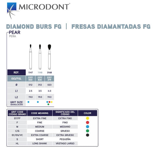 MICRODONT Pear Diamond Burs | Dental Diamond Burs