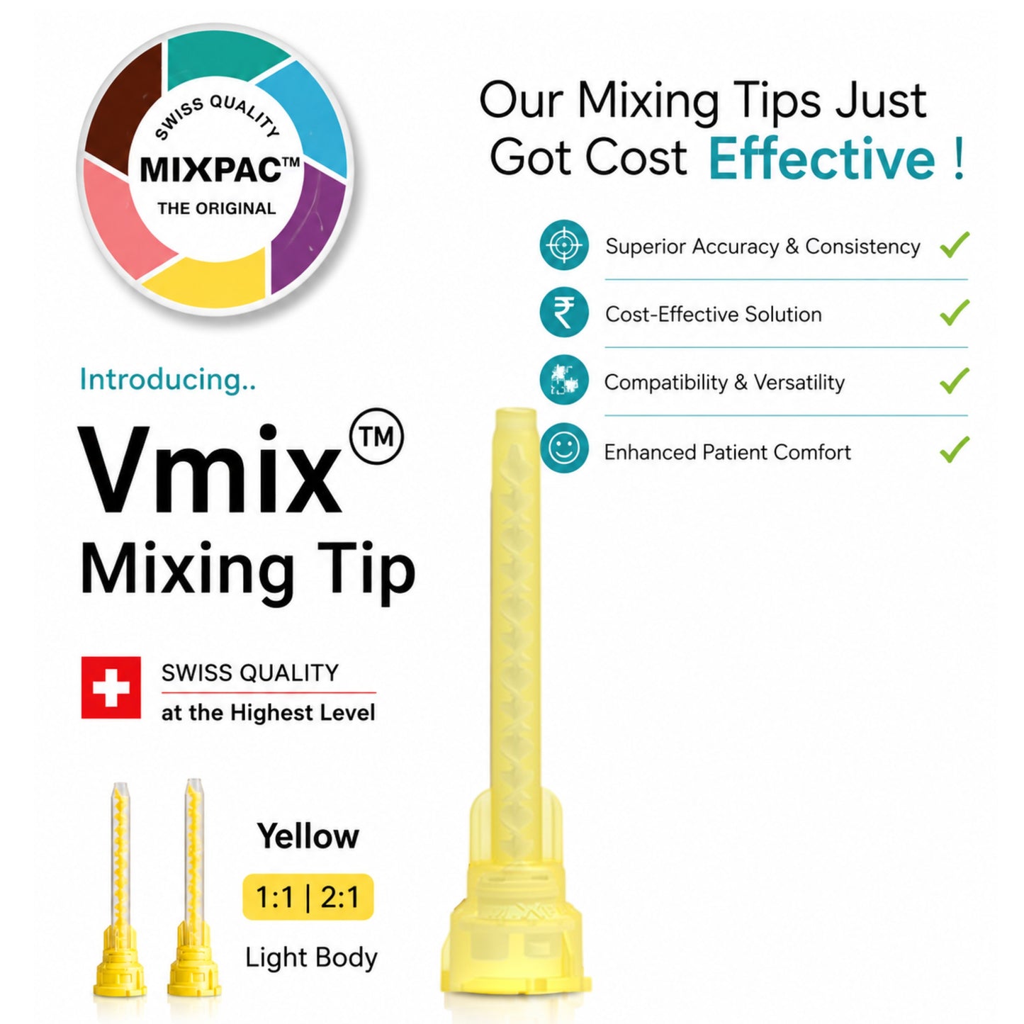 MIXPAC Light Body Mixing Tips V-Mix | Pack of 50 Disposable Mixing Tips