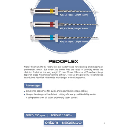 NeoEndo PedoFlex Rotary Files 16MM – Assorted Pack of 3