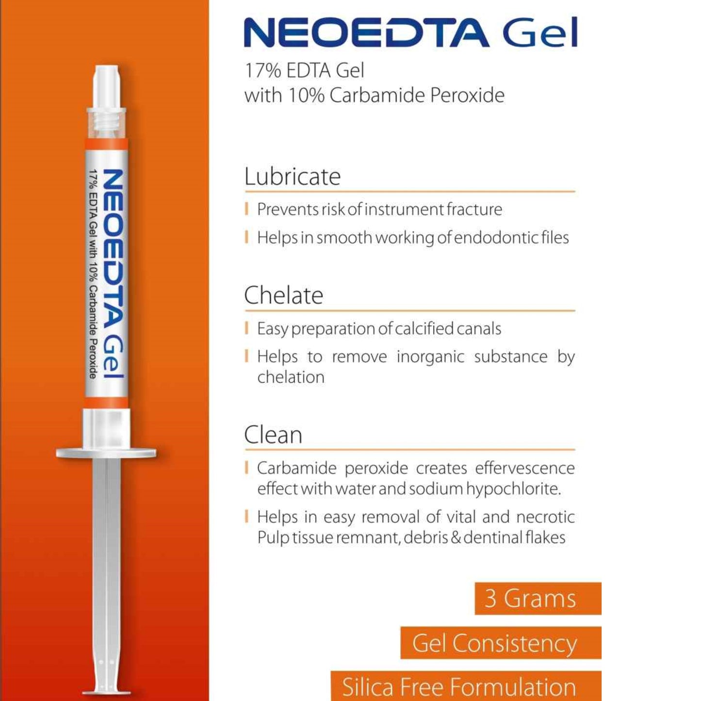 ORIKAM NeoEDTA Gel | 2 X 3gm Syringe | 17% EDTA Gel with 10% Carbamide Peroxide