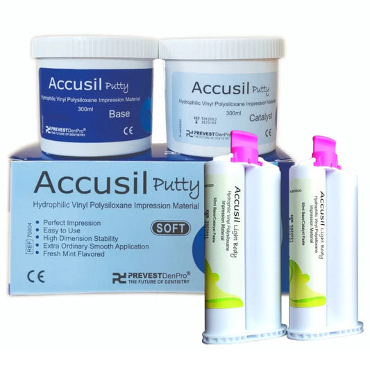 Prevest Accusil Impression Material Combo Kit | 2 X 300ml Base/ Catalyst Putty, Light Body 2 x 50ml Base/ Catalyst Paste