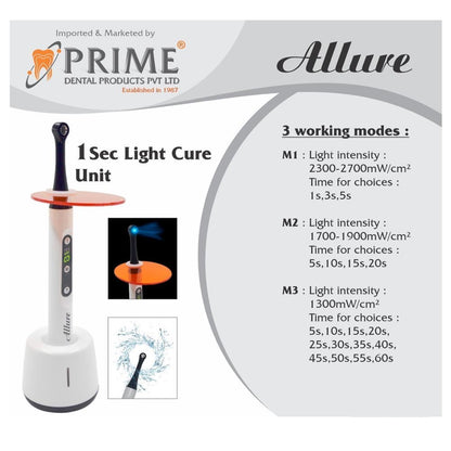 Prime Dental Allure Cordless Light Cure Unit | 1 Sec LED Curing Light