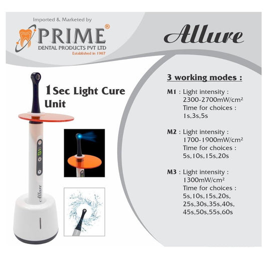 Prime Dental Allure Cordless Light Cure Unit | 1 Sec LED Curing Light