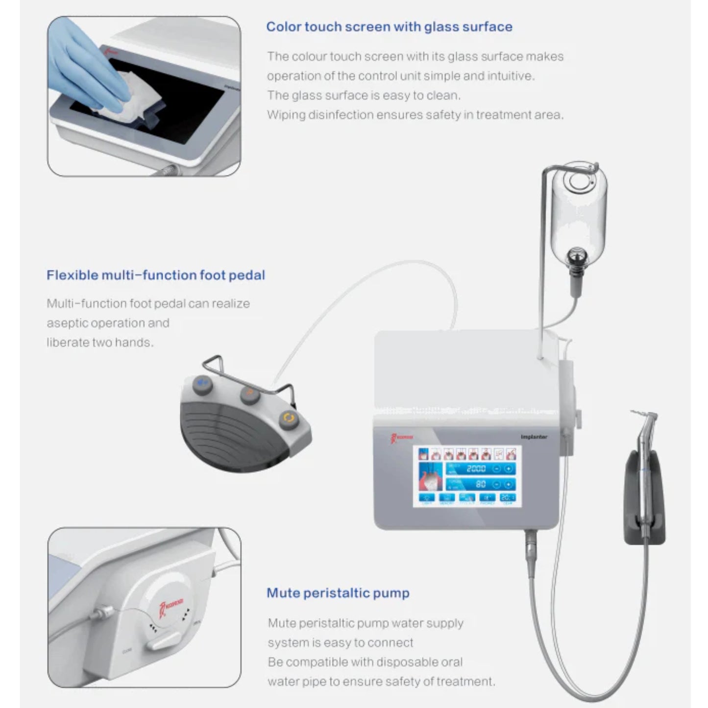 Woodpecker Implanter Physiodispenser with Fiber Optic Handpiece